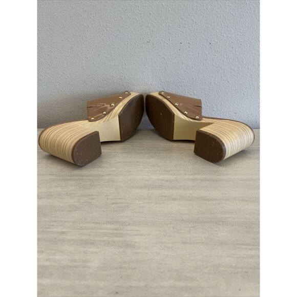 Cool Planet/Steve Madden Sz 8.5M Beige Patent Leather Restore Platform Sandals - Picture 9 of 11